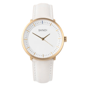 White Leather Strap - Gold Buckle