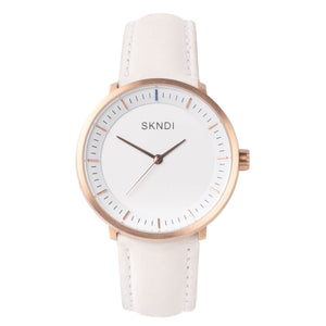 White Leather Strap - Rose Gold Buckle